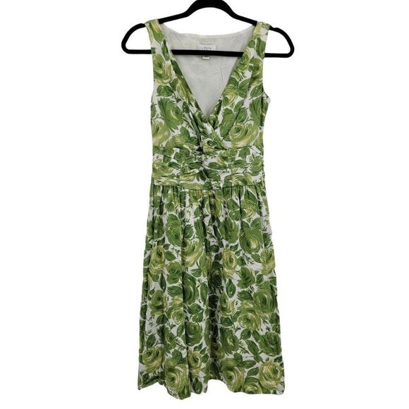 Ann Taylor Loft Dress Cotton Sleeveless Surplice Aline Floral Rosette Green Sz 4 - Picture 7 of 10